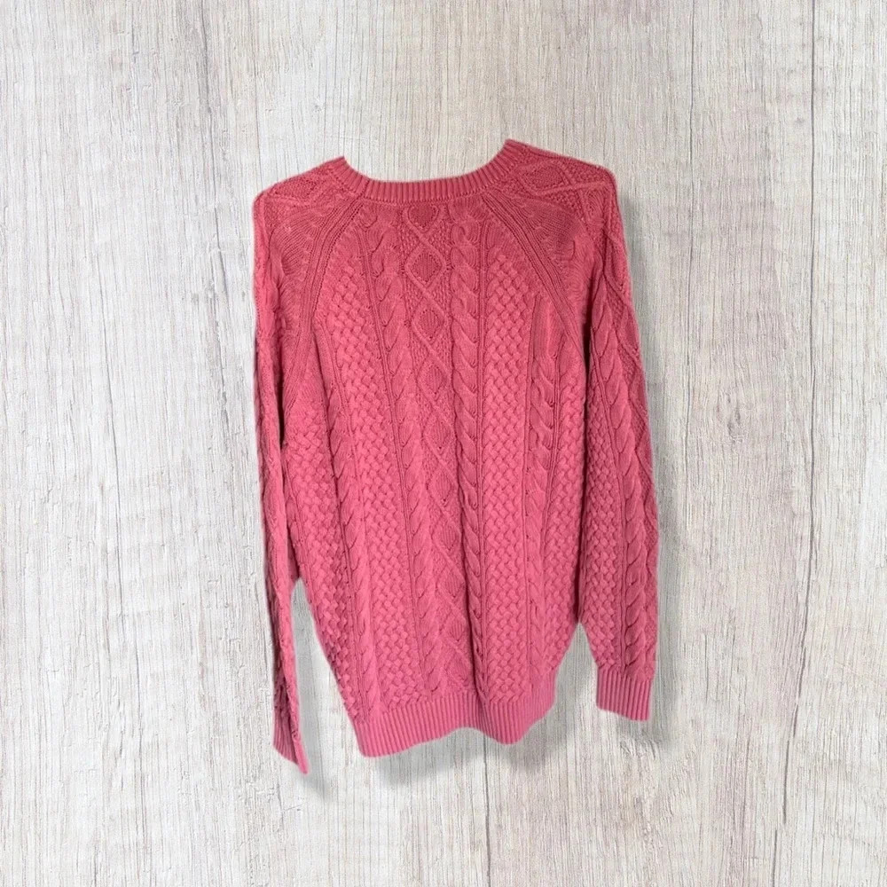 Crown & Ivy Pink Oversized Cable Knit Cotton Sweater Women’s Small - Picture 4 of 11
